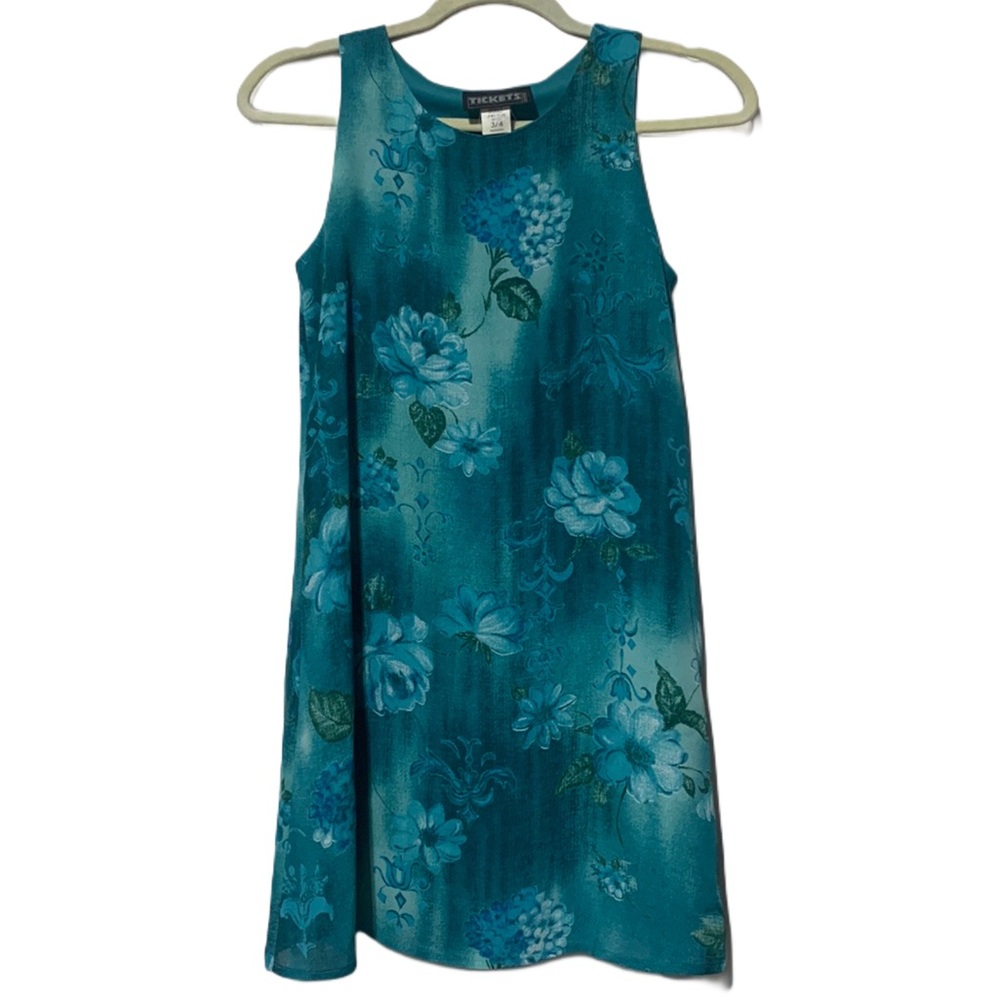 Vintage Teal Floral Mini Dress